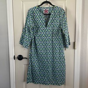 Geometric Blue and Green Midi Dress